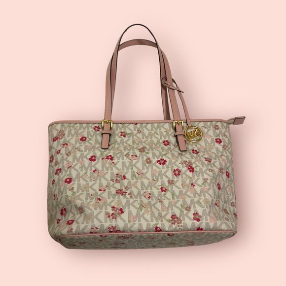 Michael Kors Jet Set‎ Charm Top Zip Tote in Vanilla Cherry Blossom - Picture 1 of 11